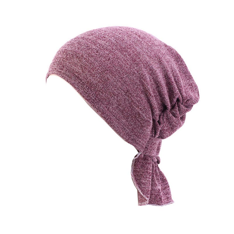 Ever Fairy 3 Colors Chemo Cancer Head Scarf Hat Cap Ethnic Cloth Print Turban Headwear Women Women's Ruffle Beanie Scarf (Grey-Khaki-Bean Paste) - Image 2